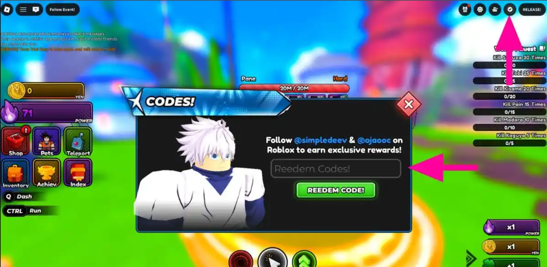 nhập mã code Anime Astral Simulator trên Roblox