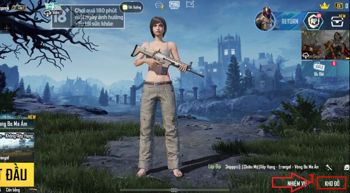 Chọn vào kho đồ trong game PUpg