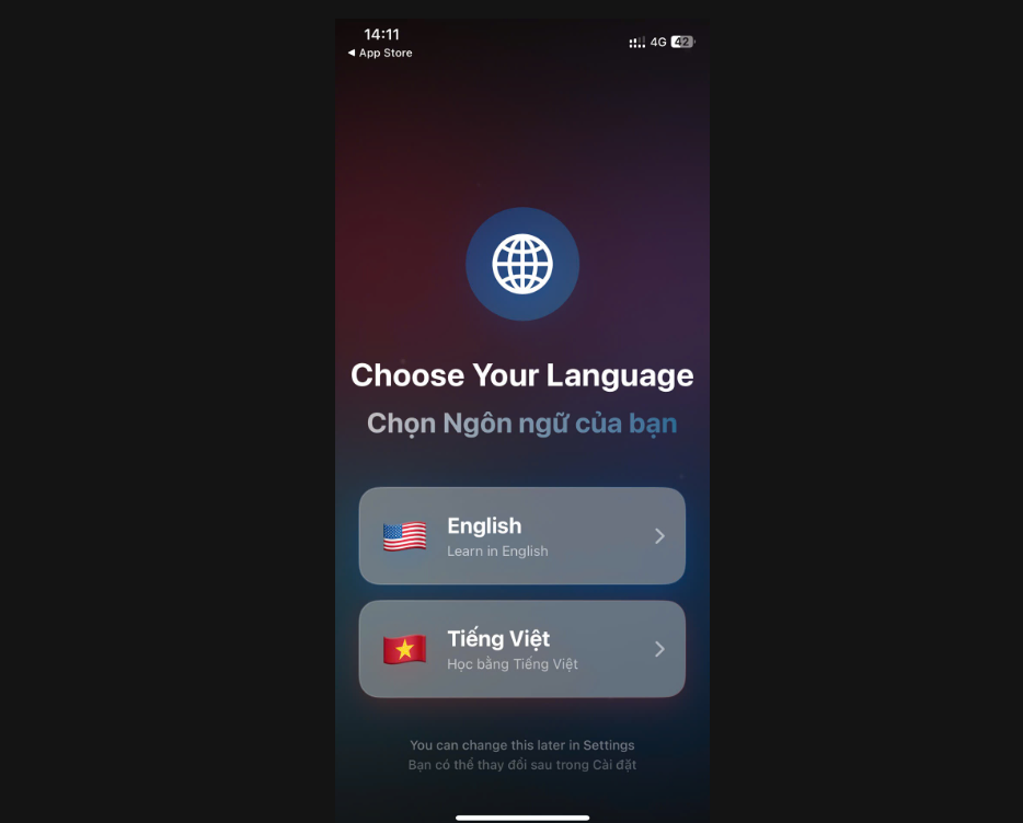 Giao diện sử dụng ứng dụng mongram english trên điện thoại