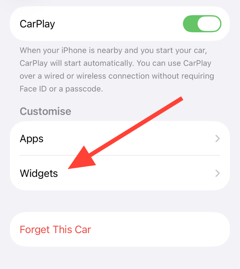 General → CarPlay → [Your Car]