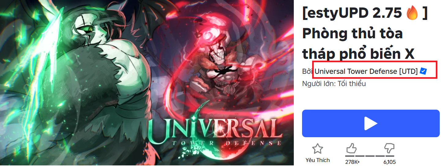 mở Universal Tower Defense X trên Roblox
