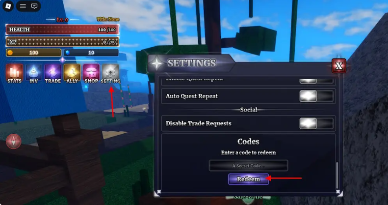 Hướng dẫn cách bạn đổi code lấy quà trong game Sailor Piece
