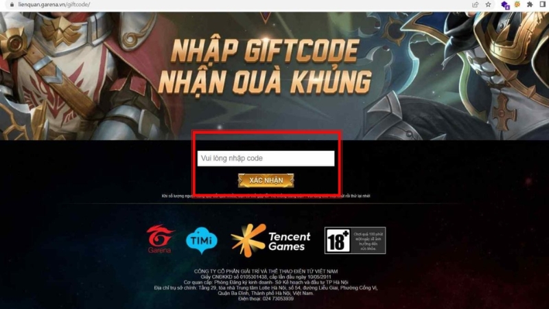 Nhập Code Liên Quân đổi phần quà